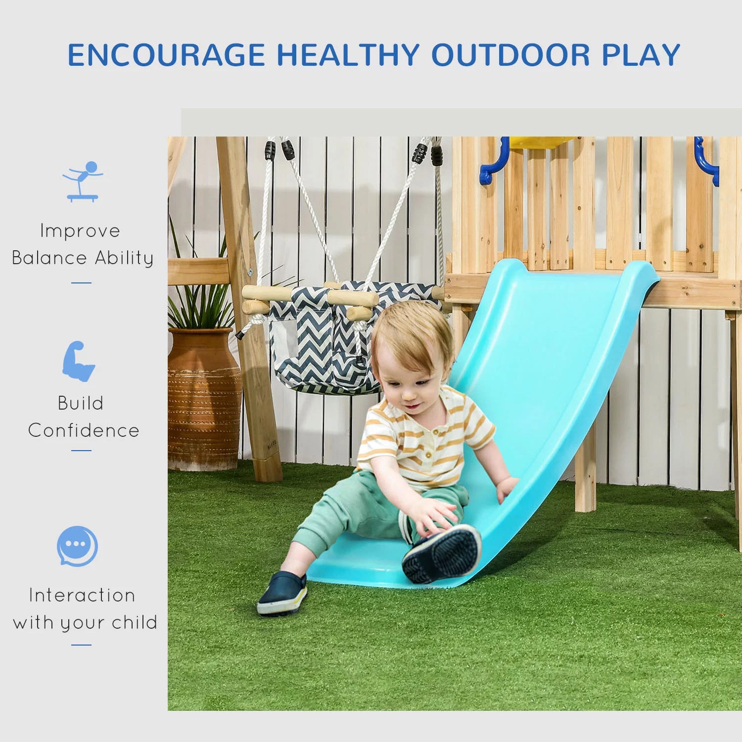 Wooden Toddler Playground with Baby Swing Set, Ages 1.5-4,Natural