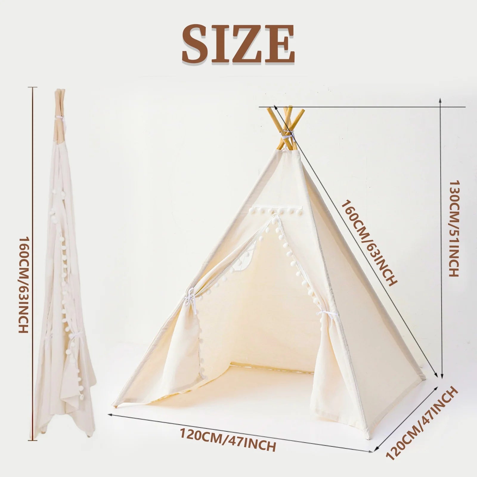 Teepee Tent for Kids, Play Tent with Pompom Ball Design,Washable Foldable Kids Tent for Indoor and Outdoor, Playhouse Toys for Toddler, Boys and Girls