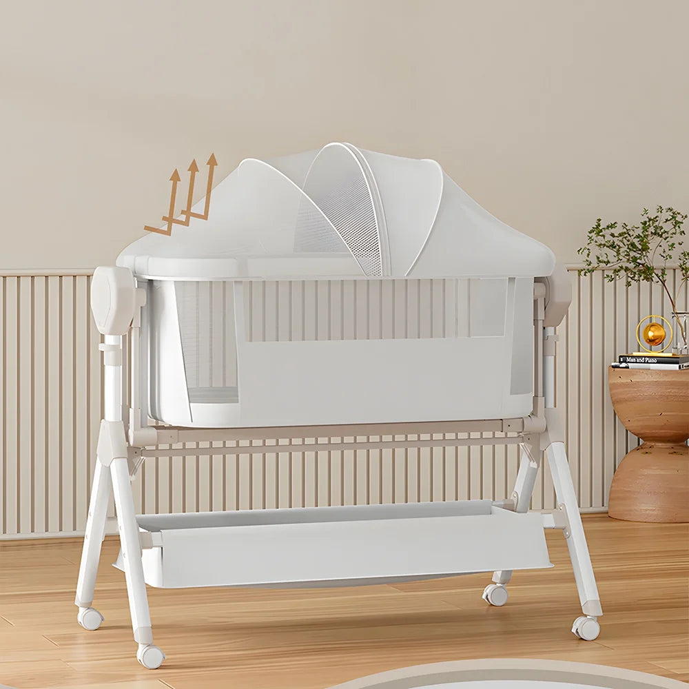Bassinet,Electric Rocking Bassinet,Bedside Co-Sleeper,Unisex Baby Travel Bed with Wheels(Khaki)