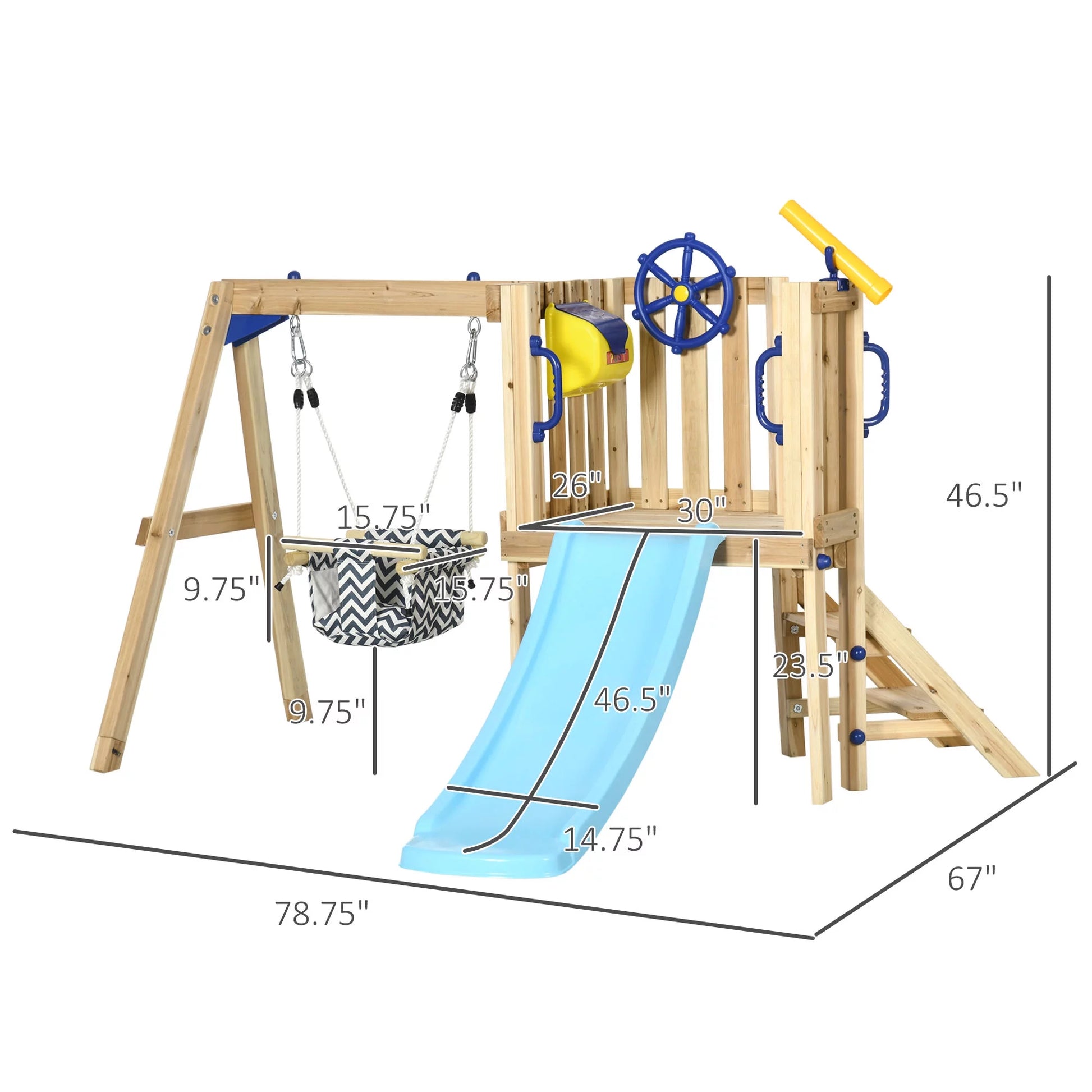 Wooden Toddler Playground with Baby Swing Set, Ages 1.5-4,Natural