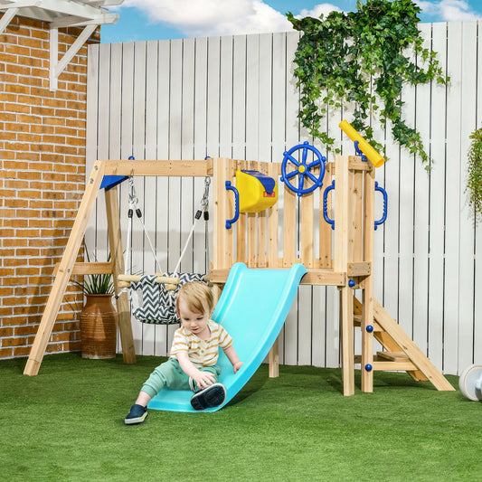 Wooden Toddler Playground with Baby Swing Set, Ages 1.5-4,Natural