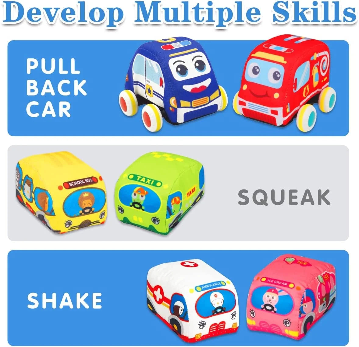 6 Pcs Soft Car Toys for 1 Year Old Boy Girl with Playmat Storage Bag - Infant Baby Toys