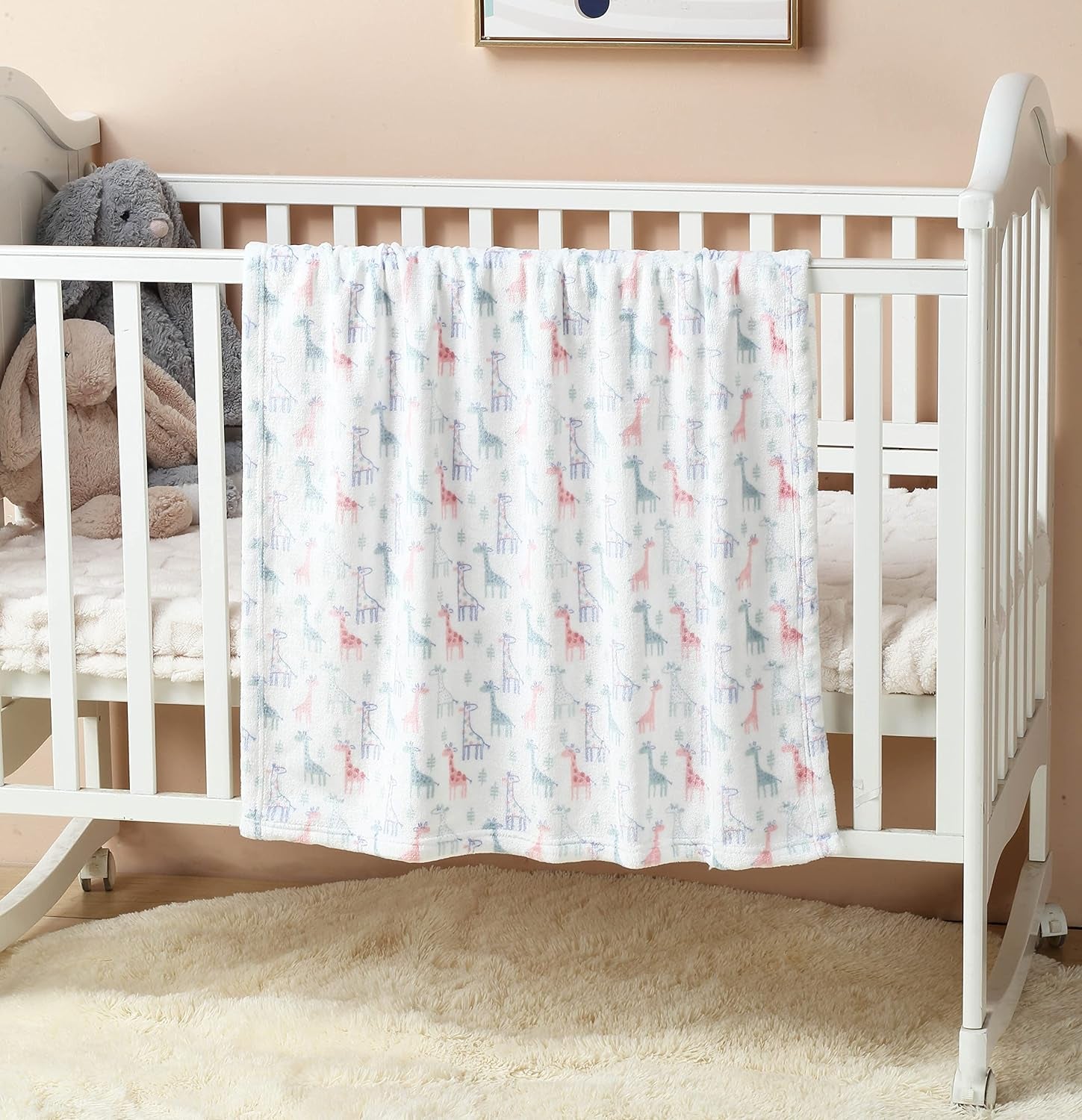 Cute Silky Plush Baby Blanket for Girls & Boys Infants Toddlers Newborns Crib Cot Stroller, Giftable Suitable for All Season - Ivory Giraffe