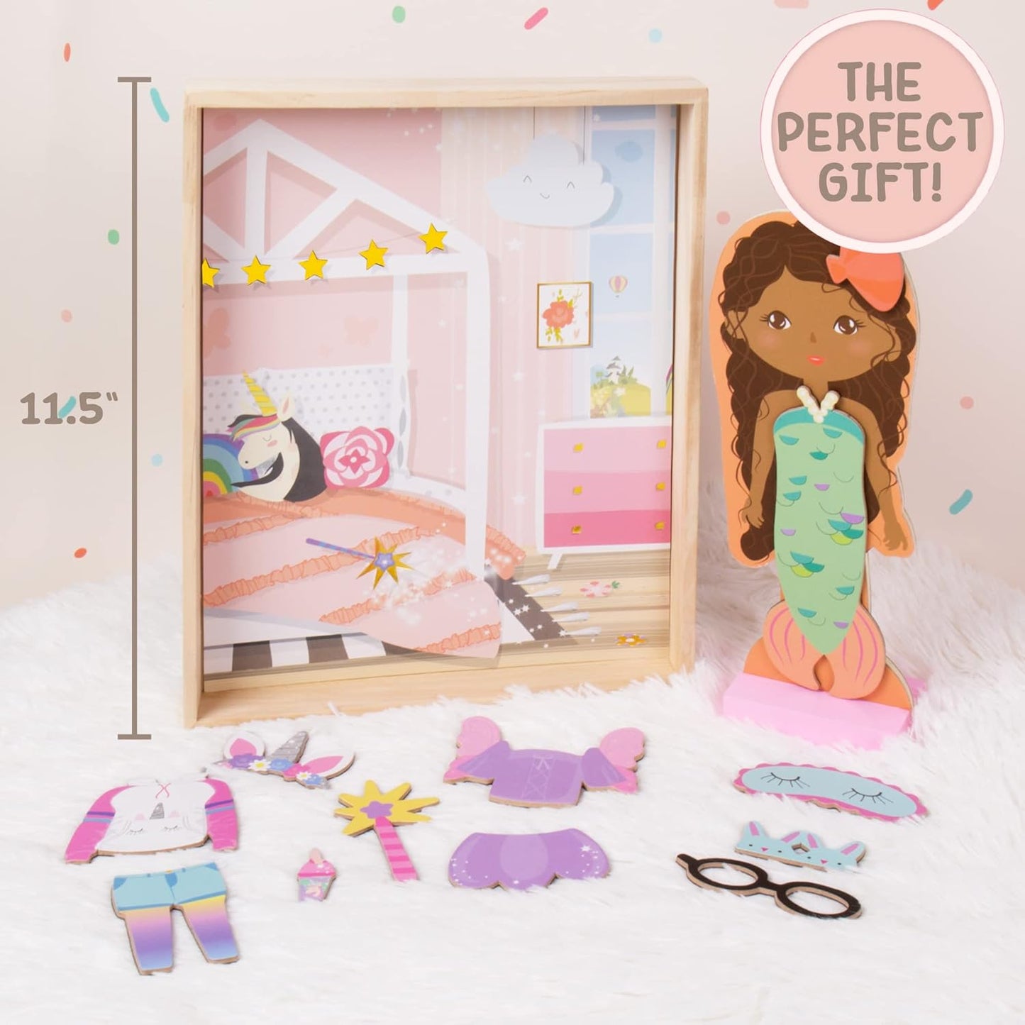 Story Magic Wooden Dress-Up Doll by , Dress up Magnetic Wood Double Sided Doll, over 40 Outfit and Accessory Pieces, Creative Pretend Play, Perfect for Ages 4+