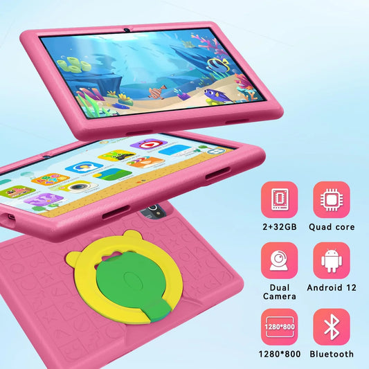 Tablet for Kids, 10Inch Android 13 Kids Tablet with 6GB RAM+64GB ROM+128GB SD Expansion, 5000 Mah, Dual Camera, Tablet with Parent Control & Kids Education-Pink