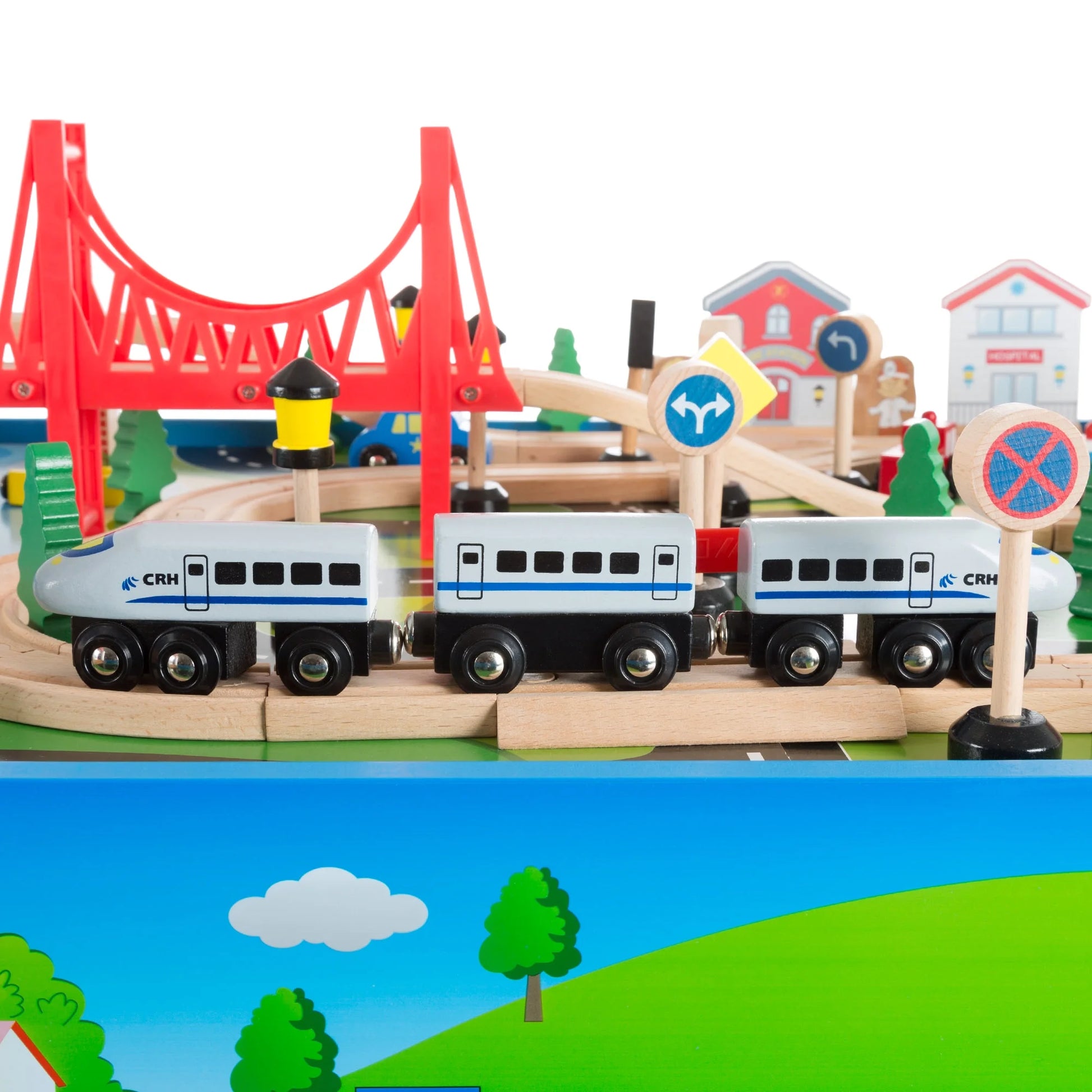 Wooden Train Set & Table for Kids - Complete Set with 75 Pieces
