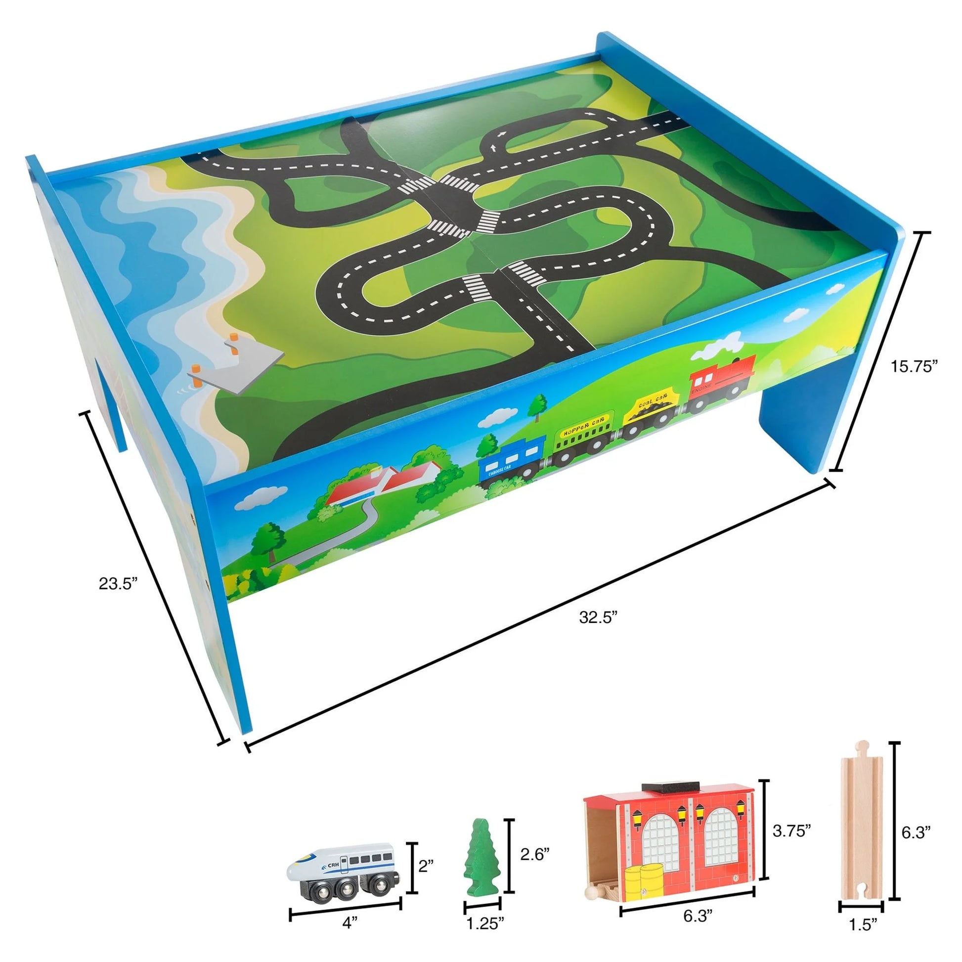Wooden Train Set & Table for Kids - Complete Set with 75 Pieces