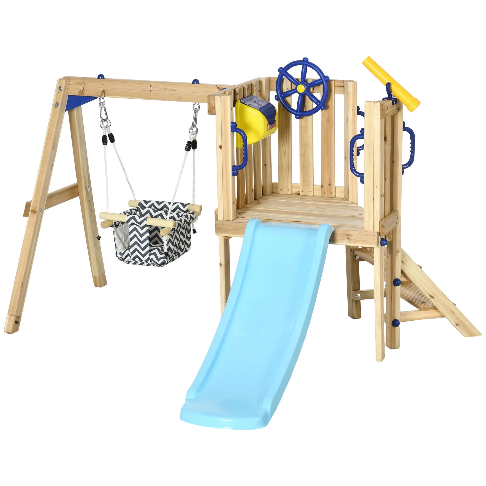 Wooden Toddler Playground with Baby Swing Set, Ages 1.5-4,Natural