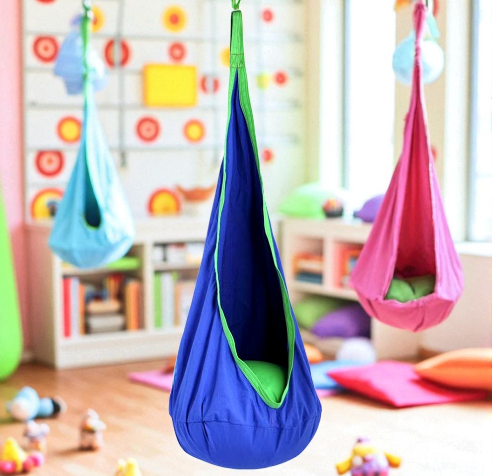 Kids Hanging Chair with Inflatable Cushion – Portable Parachute Cloth Swing Seat for Indoor & Outdoor Fun