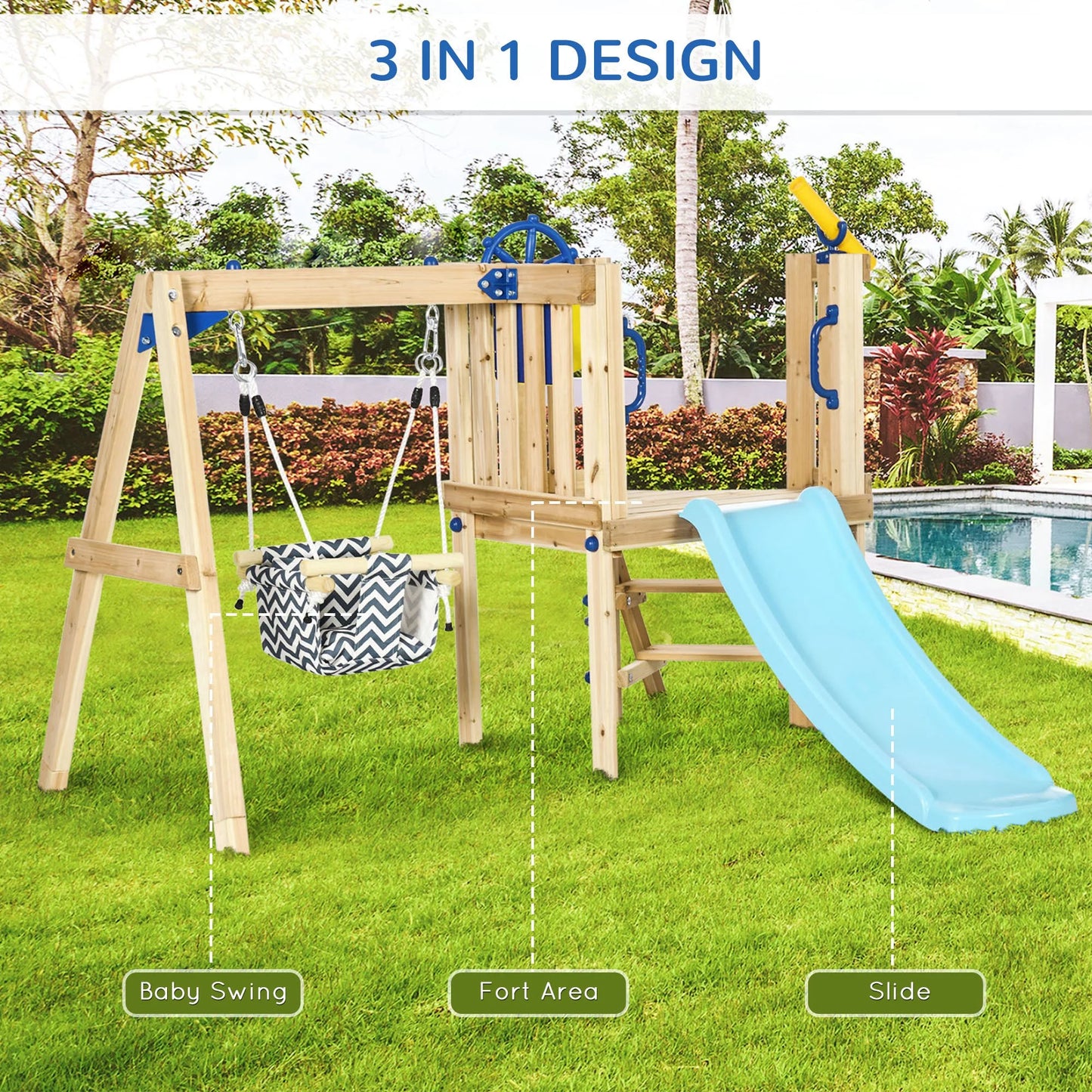 Wooden Toddler Playground with Baby Swing Set, Ages 1.5-4,Natural