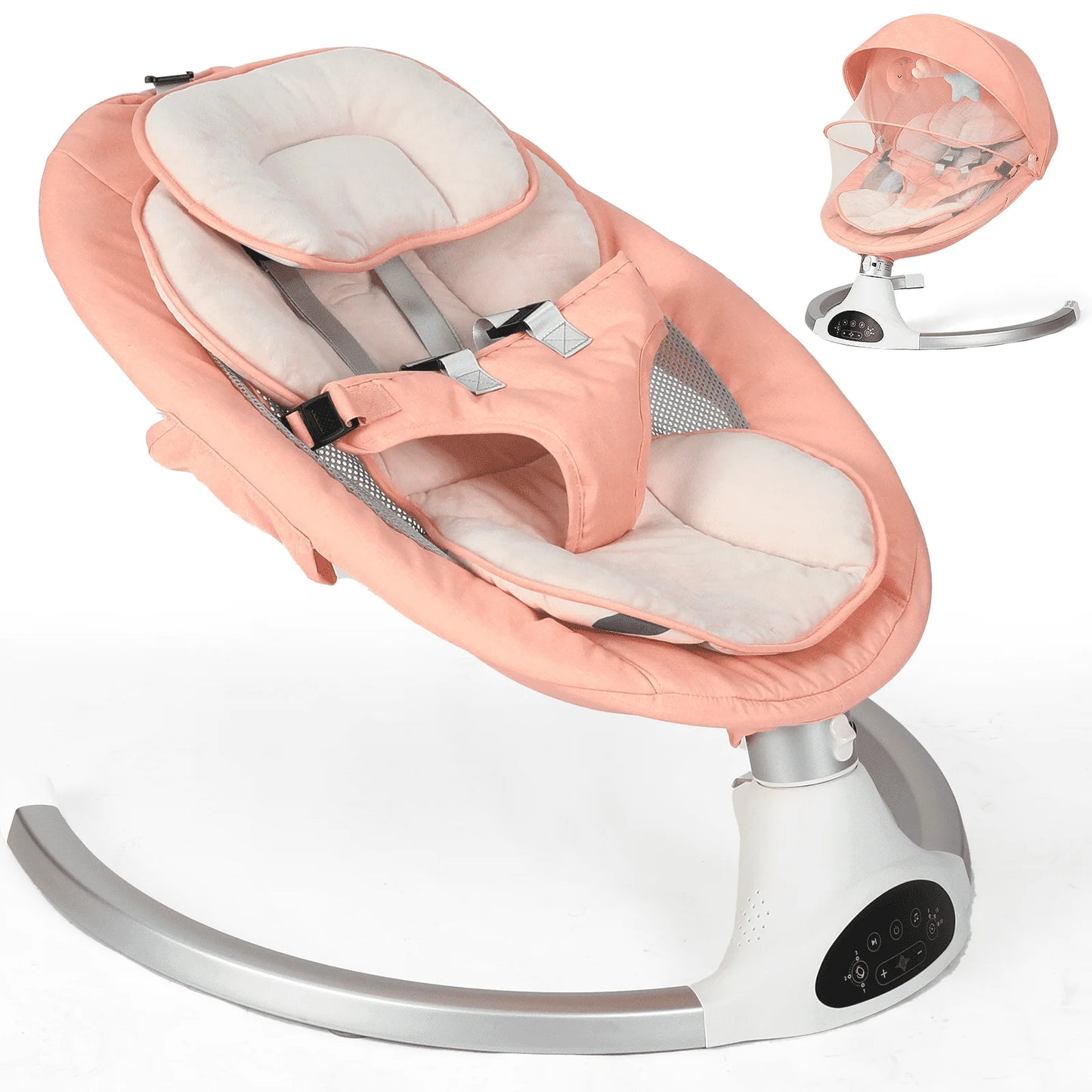 Baby Swing for Infants - Electric Infant Swing with 3 Swing Speeds and 10 Lullabies, Portable Indoor Baby Rocker, Touch Screen Control and Remote Control, Bluetooth, Pink
