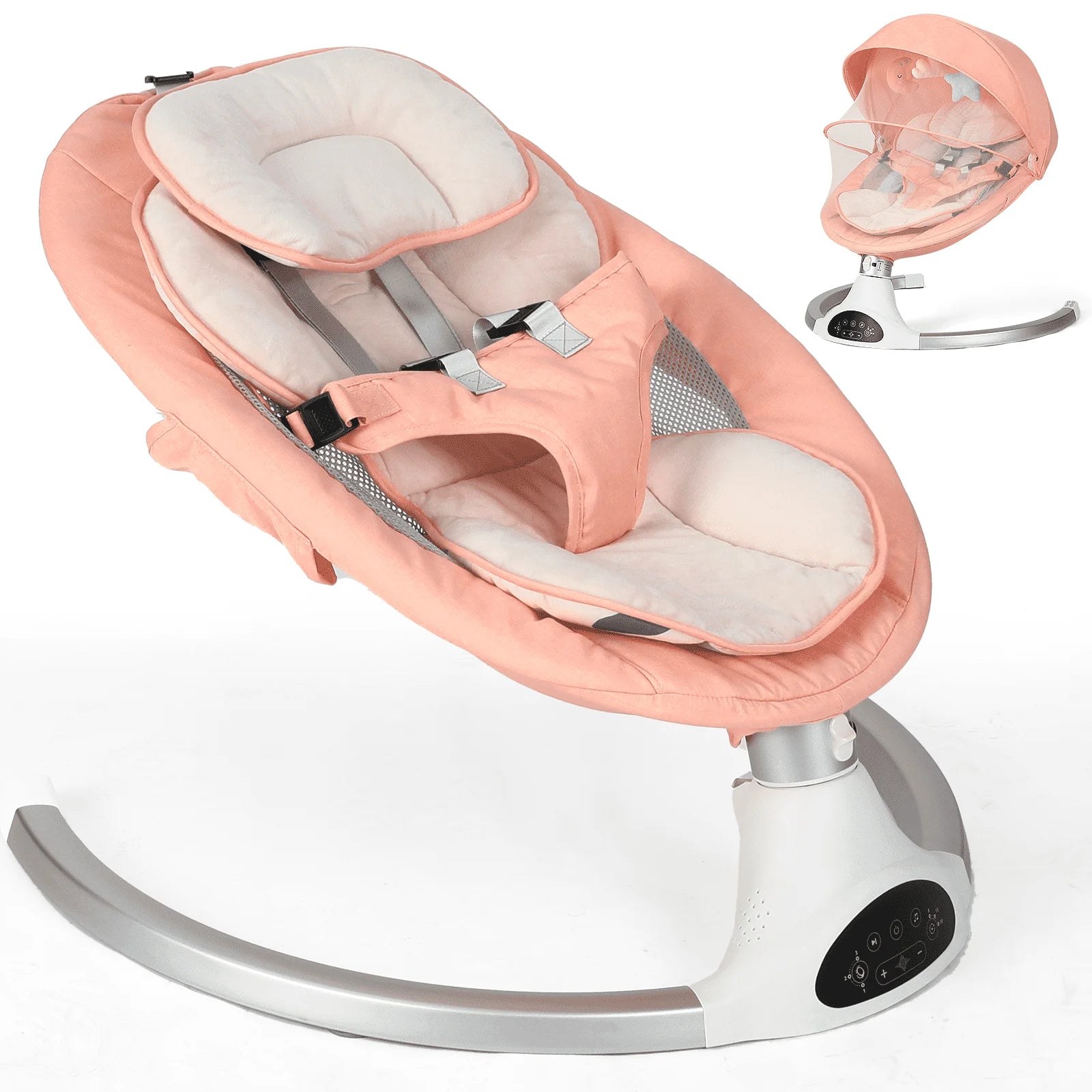 Baby Swing for Infants - Electric Infant Swing with 3 Swing Speeds and 10 Lullabies, Portable Indoor Baby Rocker, Touch Screen Control and Remote Control, Bluetooth, Pink
