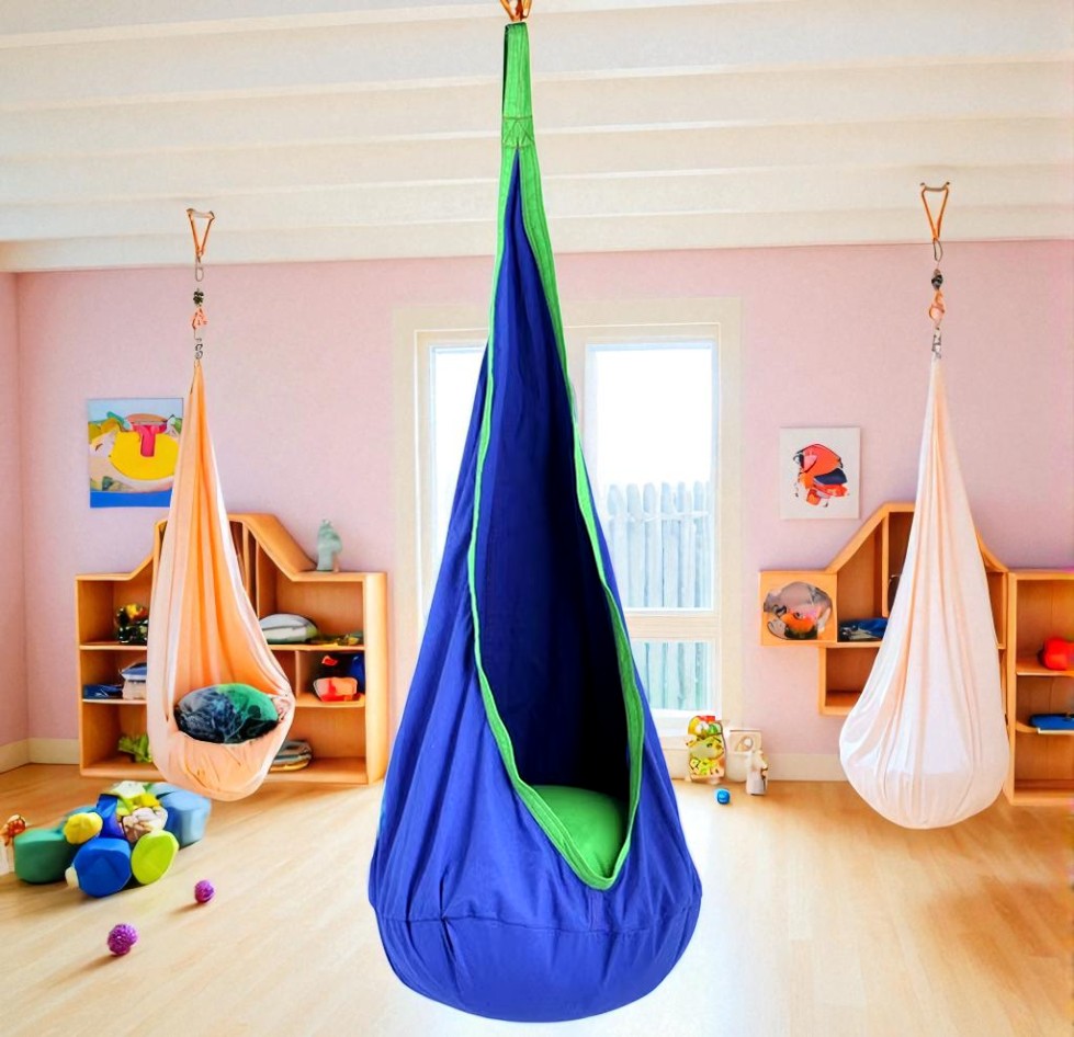 Kids Hanging Chair with Inflatable Cushion – Portable Parachute Cloth Swing Seat for Indoor & Outdoor Fun