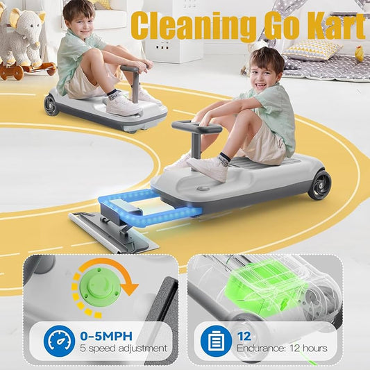 Kids Electric Go Kart with Floor Cleaning Function β 12V Ride-On Wiggle Car with 5 Speeds & Built-In Storage (Ages 6β12)