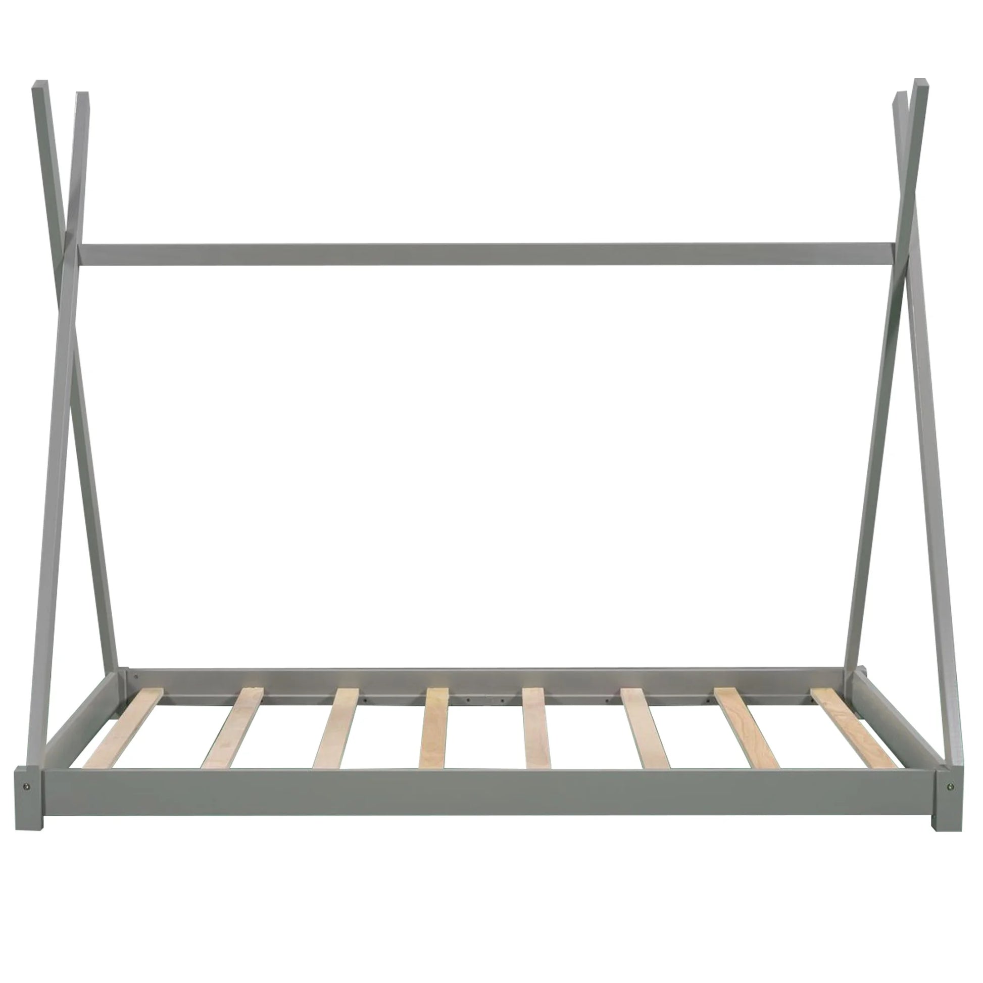Wood Twin Size Platform Bed for Kids Teens, Canopy Tent Bed for Living Room, Gray