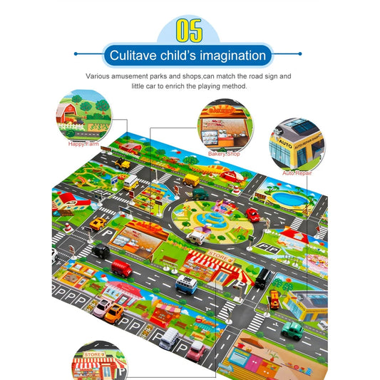 Kids Rug Children Toy Car Rug Town Road Map Cars City Play Mat Street Carpet Mat