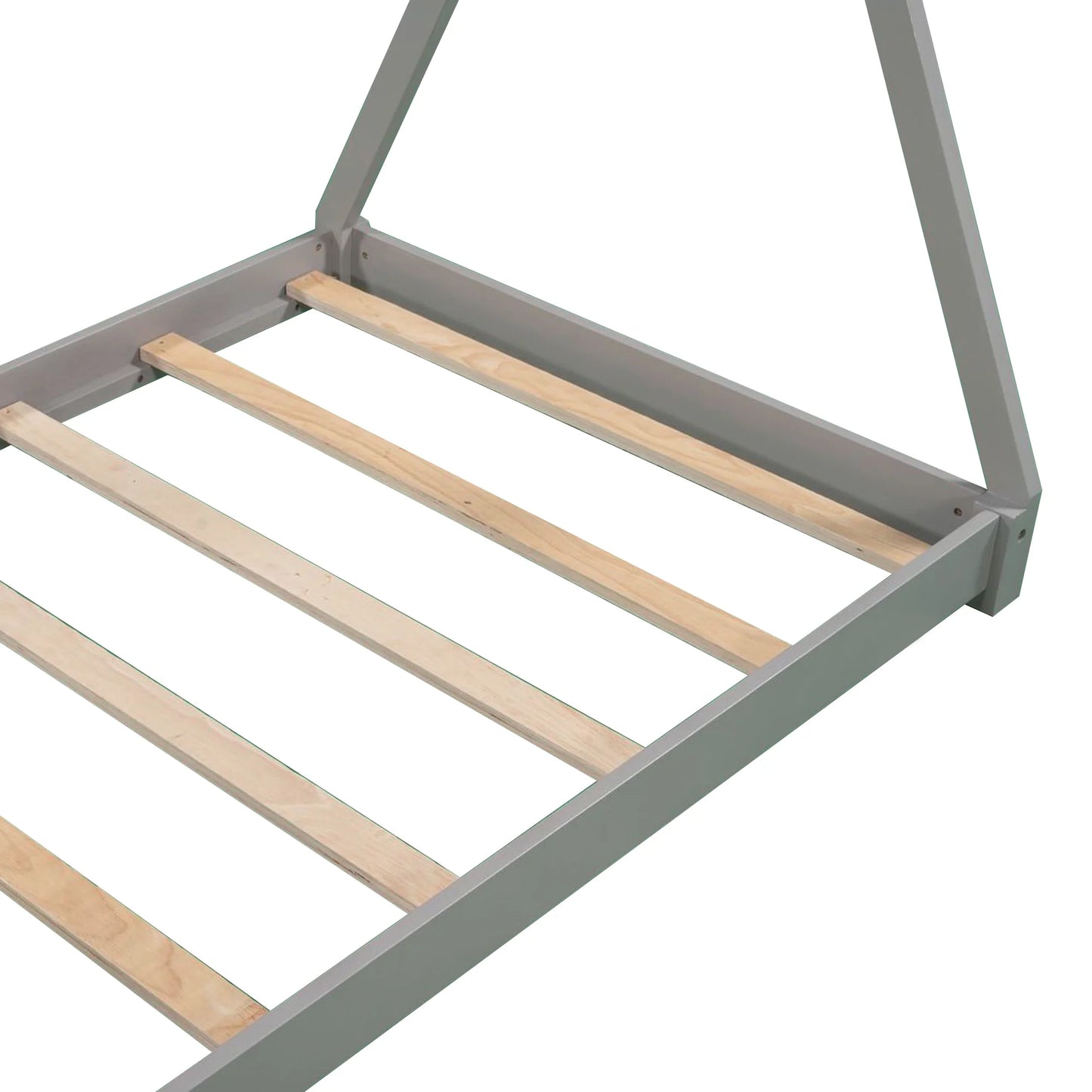 Wood Twin Size Platform Bed for Kids Teens, Canopy Tent Bed for Living Room, Gray