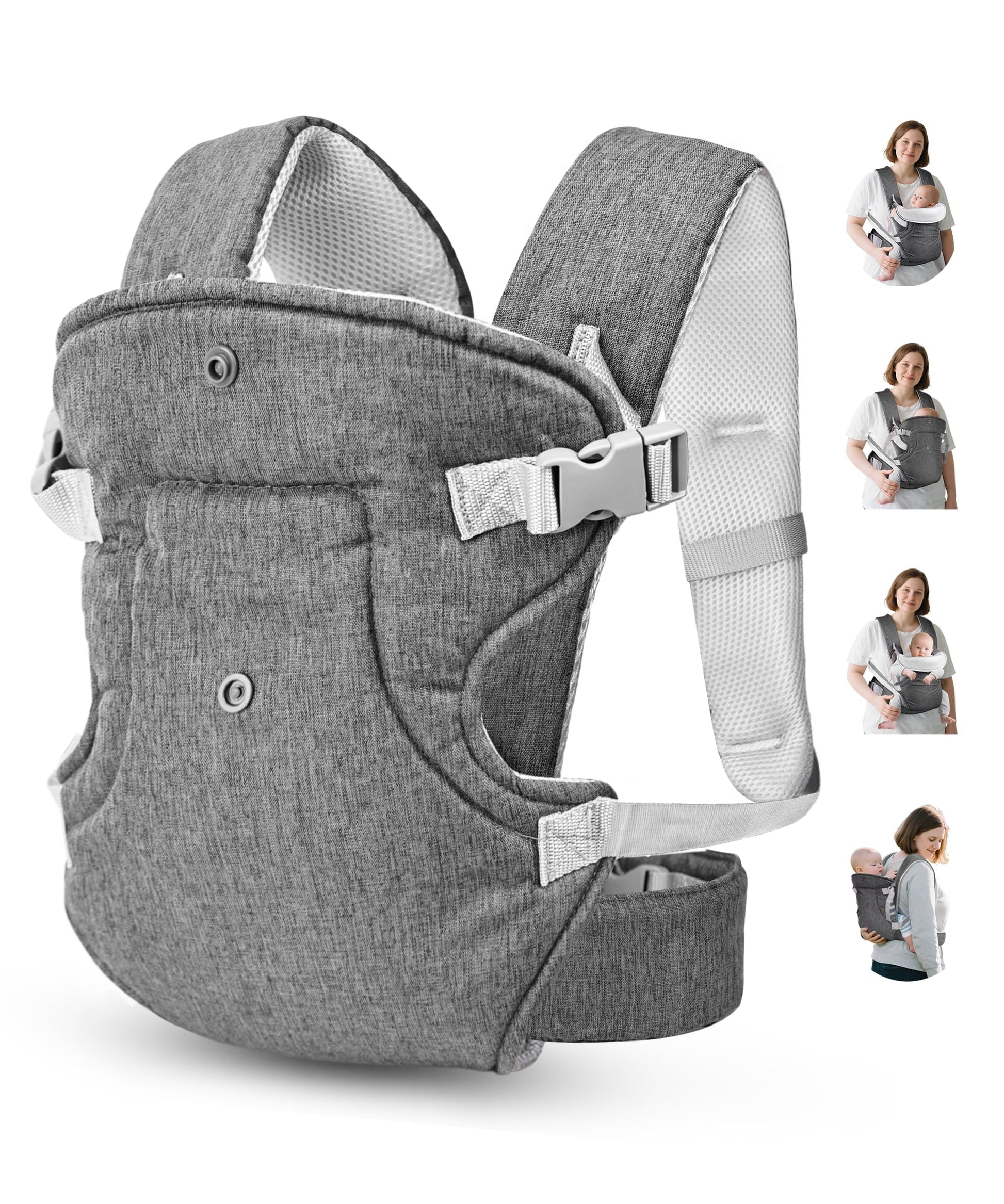 Baby Carrier, Convertible Soft & Cool Baby Carrier, 4-Position, Gray, for Child, Infant, Newborn