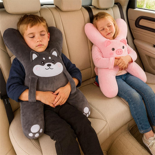 Kid Car Neck Pillow with Seat Belt Cute Cartoon Pillow Comfortable Breathable Car Mounted Child Sleeping Pillow Safety Sleep Aid