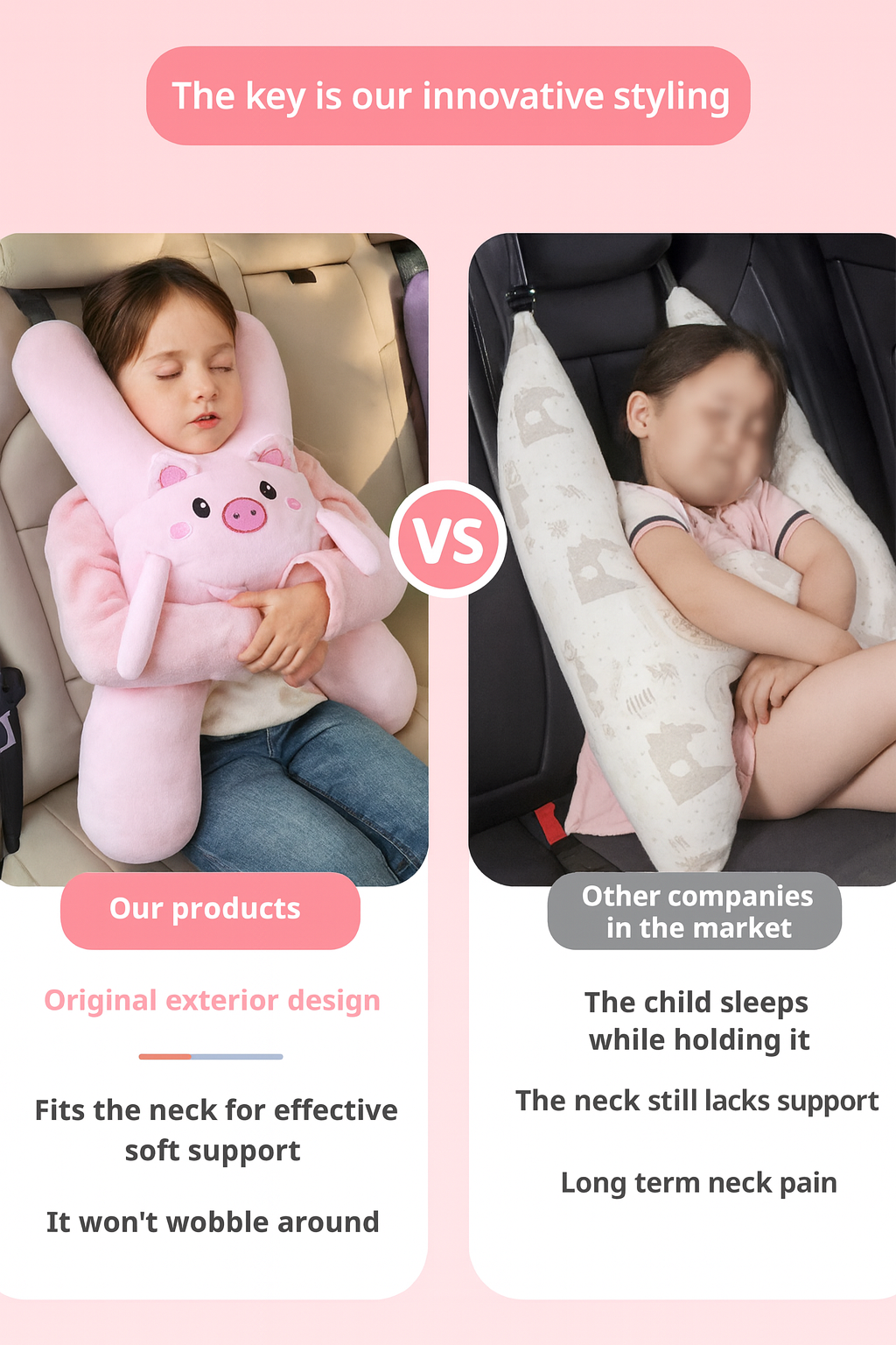 Kid Car Neck Pillow with Seat Belt Cute Cartoon Pillow Comfortable Breathable Car Mounted Child Sleeping Pillow Safety Sleep Aid