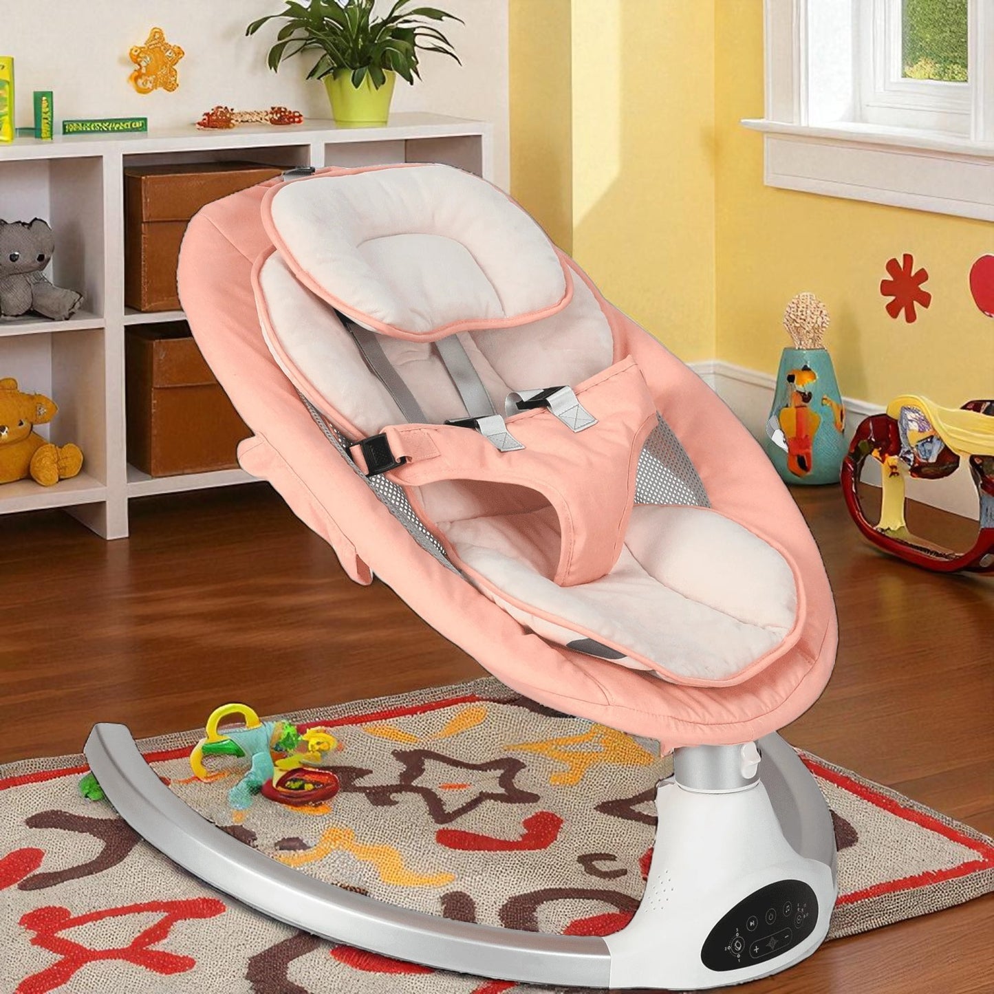 Portable Baby Rocker – Electric Swing with Music, Remote & Bluetooth (Pink)