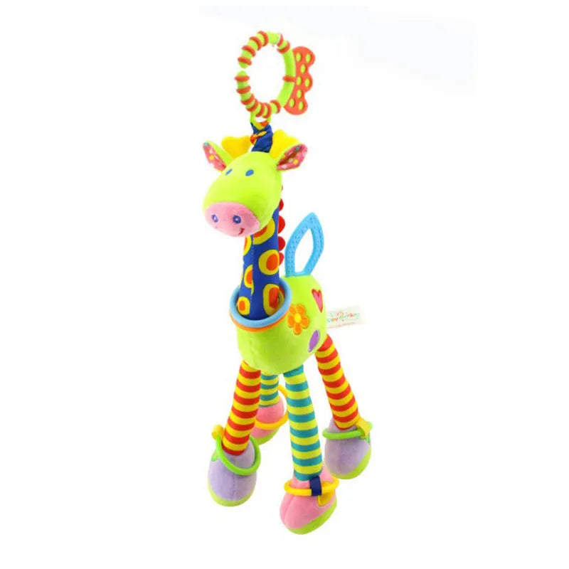 Soft Giraffe Zebra Animal Handbells Rattles Plush Infant Baby Development Handle Toys with Teether Baby Toy for Newborn Gifts