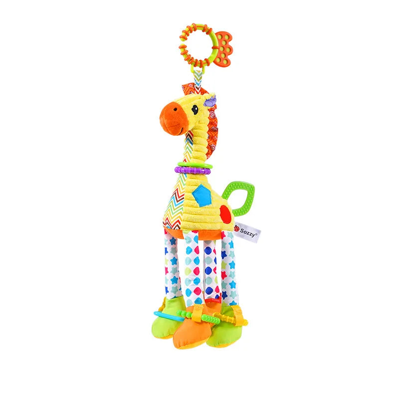 Soft Giraffe Zebra Animal Handbells Rattles Plush Infant Baby Development Handle Toys with Teether Baby Toy for Newborn Gifts