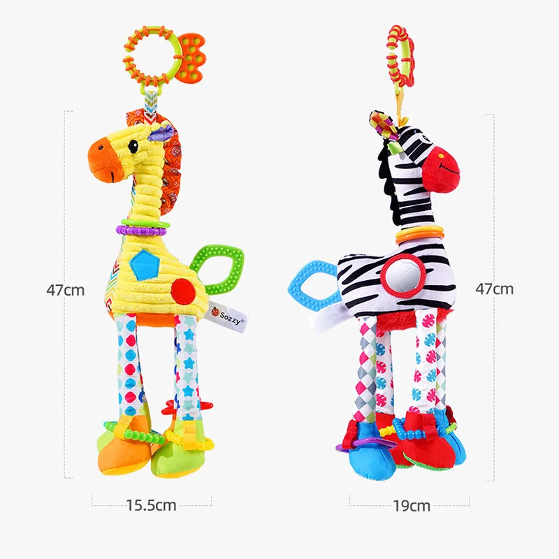 Soft Giraffe Zebra Animal Handbells Rattles Plush Infant Baby Development Handle Toys with Teether Baby Toy for Newborn Gifts