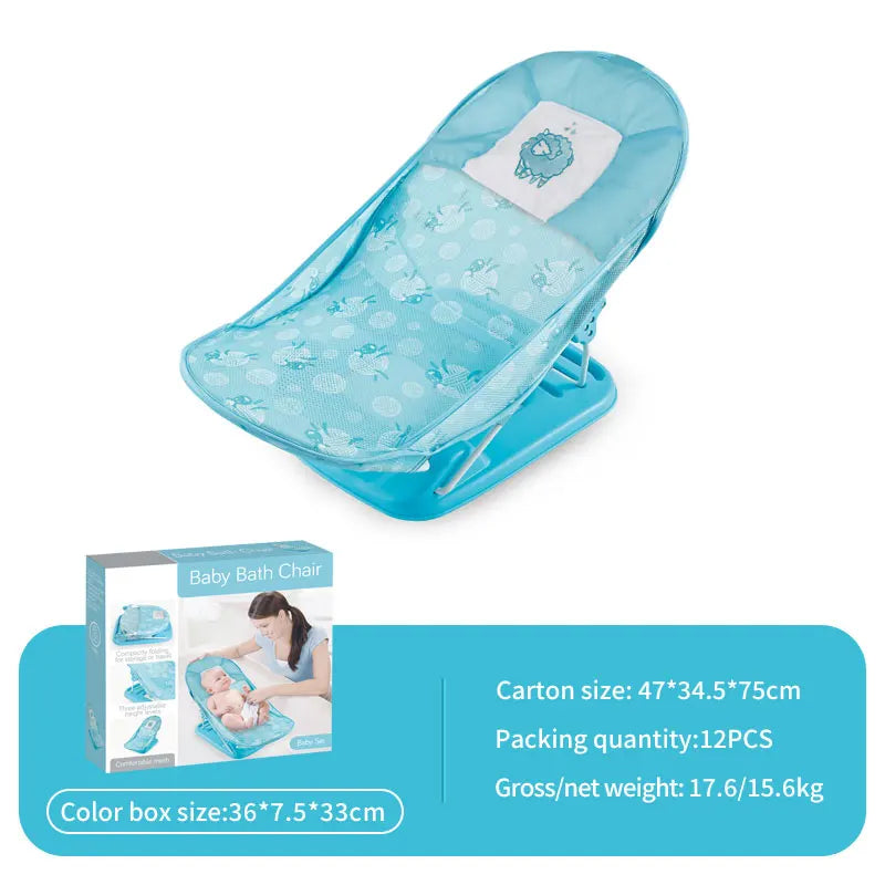 Baby Shower Chair Summer Bath Seat with Infant Pillow Foldable Floating Toddler Shower Stand Baby Bath Rack Bathtub Support
