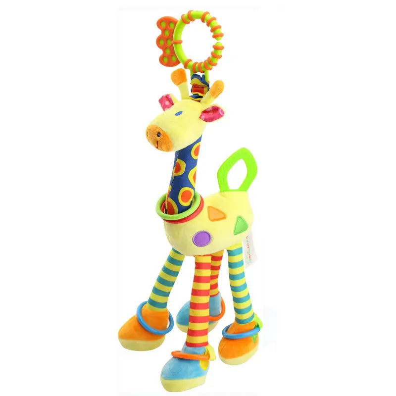 Soft Giraffe Zebra Animal Handbells Rattles Plush Infant Baby Development Handle Toys with Teether Baby Toy for Newborn Gifts