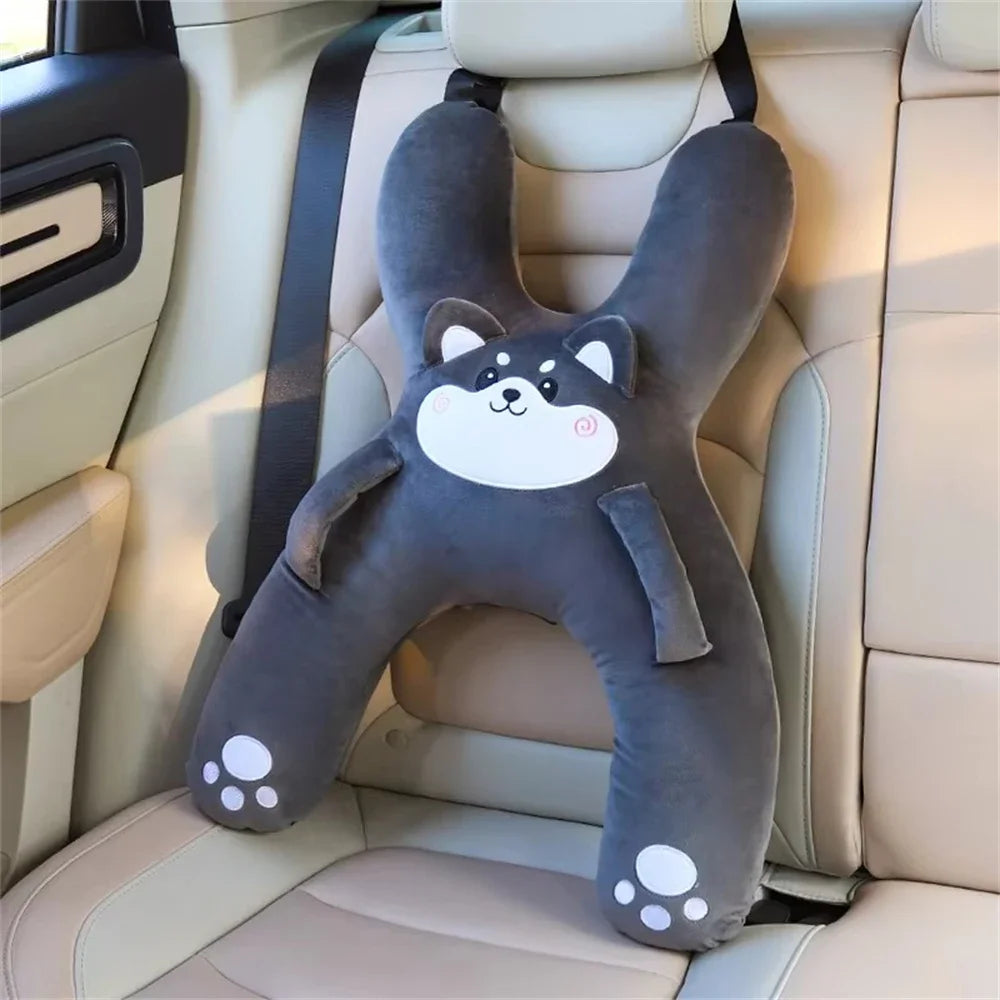 Kid Car Neck Pillow with Seat Belt Cute Cartoon Pillow Comfortable Breathable Car Mounted Child Sleeping Pillow Safety Sleep Aid