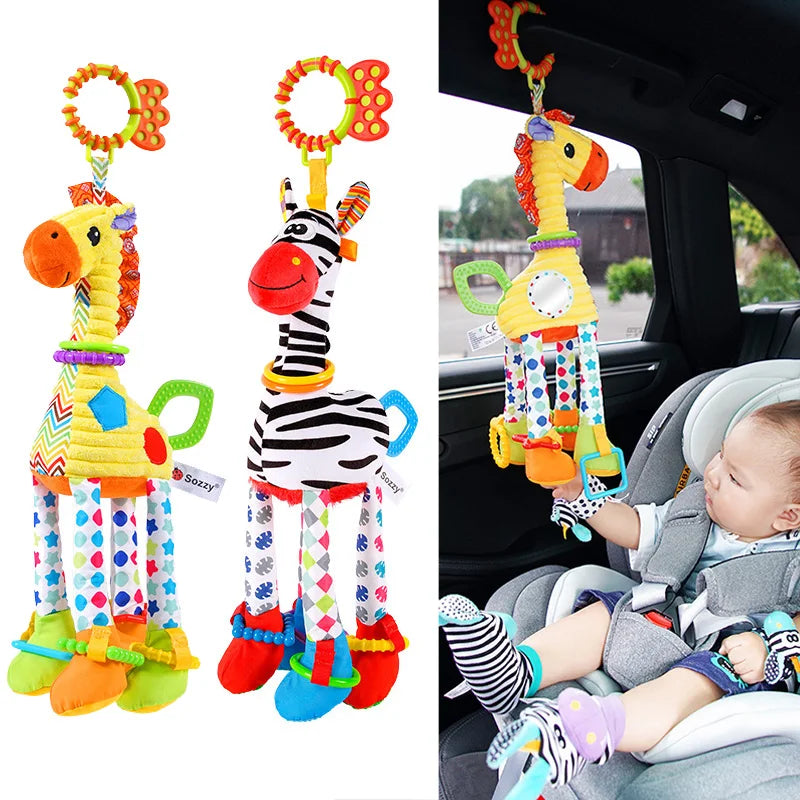 Soft Giraffe Zebra Animal Handbells Rattles Plush Infant Baby Development Handle Toys with Teether Baby Toy for Newborn Gifts