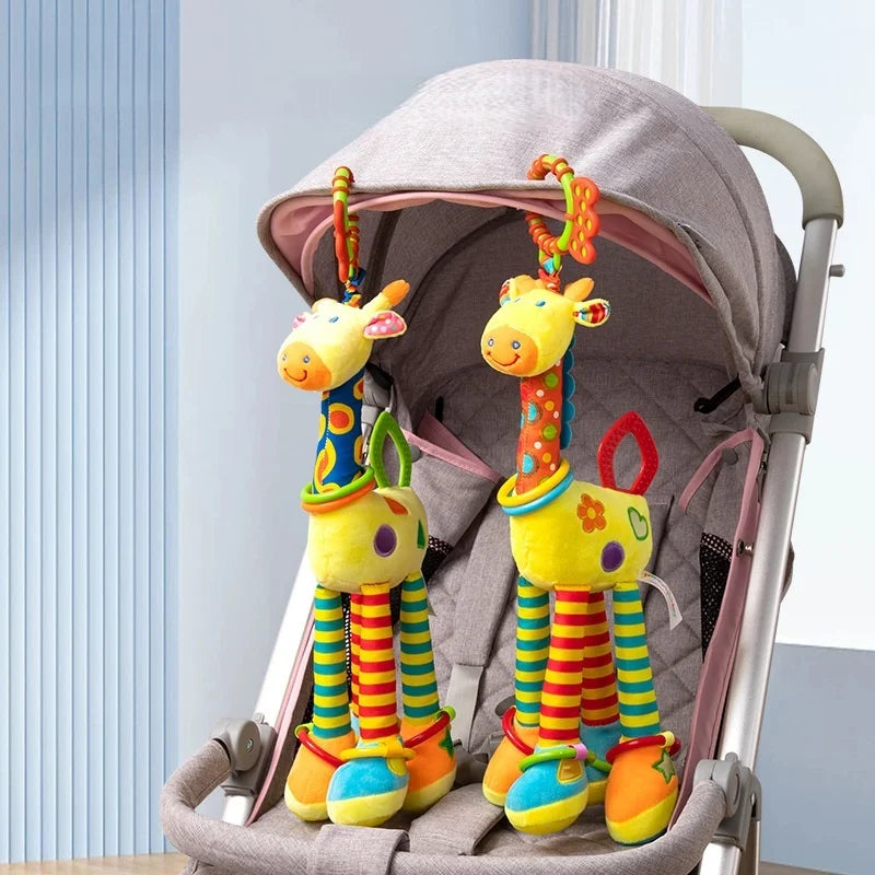 Soft Giraffe Hanging Rattle Baby Toys 15 Inch Baby Rattle Crinkle Squeaky Stroller Car Seat Crib Plush Animal Activity Toys