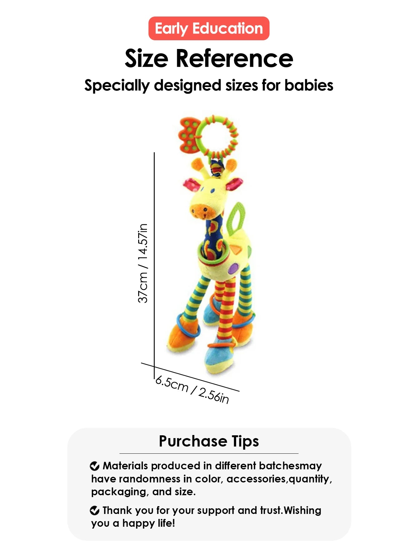 1Pcs Soft Giraffe Animal Handbells Rattles Plush Infant Toddler Car Bed Hanging Toy Baby Early Education Development Handle Toys