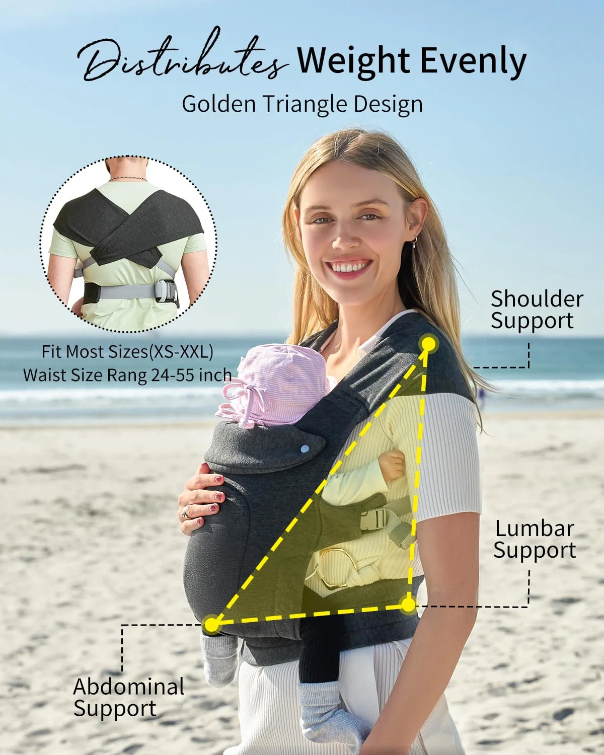 Baby Wraps Carrier Baby Carrier Newborn to Toddler Ergonomic Cozy Face-In and Front Facing for 7-25Lbs Baby Retractable