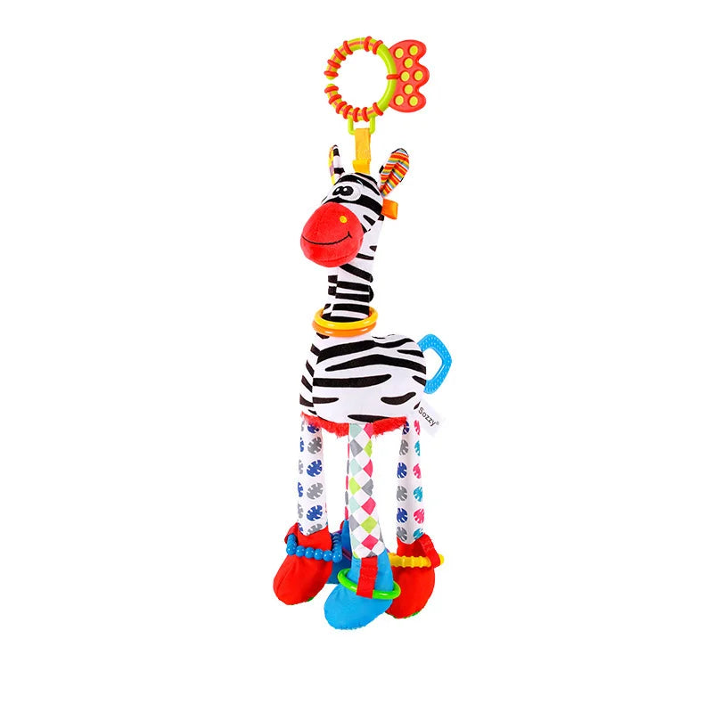 Soft Giraffe Zebra Animal Handbells Rattles Plush Infant Baby Development Handle Toys with Teether Baby Toy for Newborn Gifts