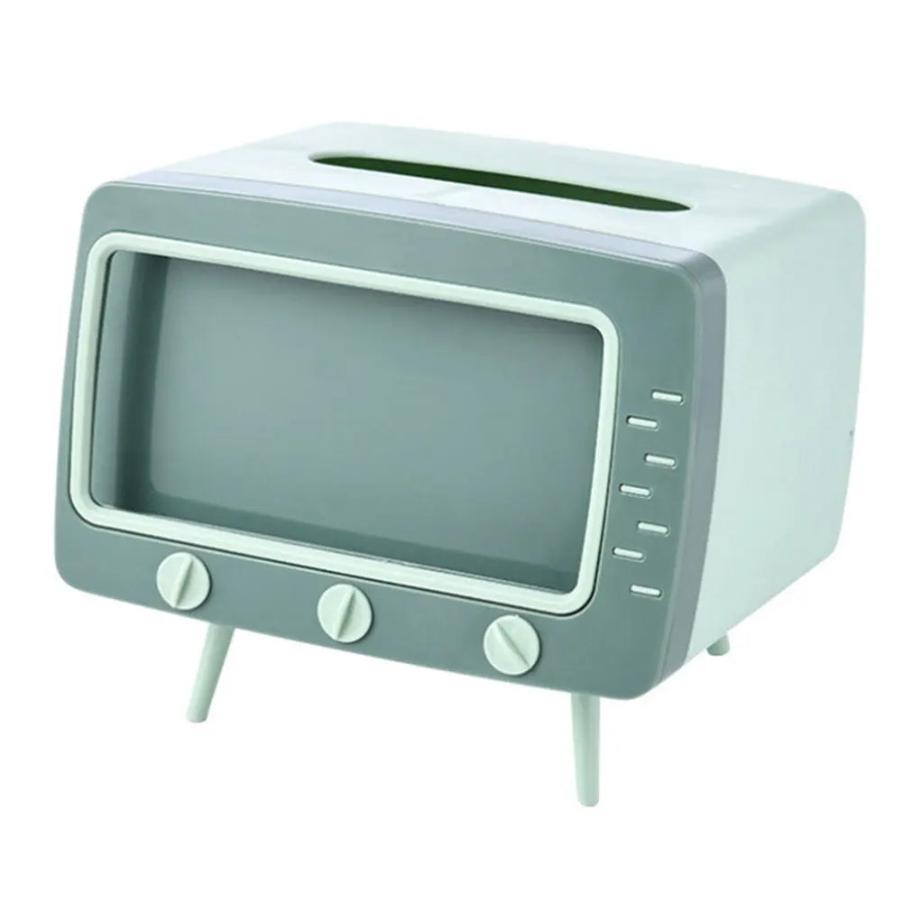 TV Shape Creative Tissue Box with Mobile Phone Stand Cute Napkin Holder Multifunctional Box for Living Room Night Stand