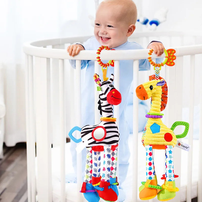 Soft Giraffe Zebra Animal Handbells Rattles Plush Infant Baby Development Handle Toys with Teether Baby Toy for Newborn Gifts