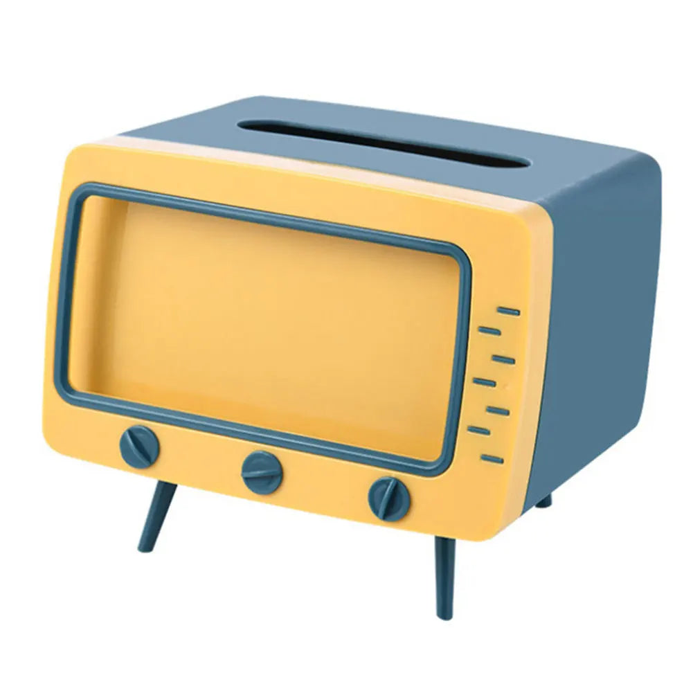 TV Shape Creative Tissue Box with Mobile Phone Stand Cute Napkin Holder Multifunctional Box for Living Room Night Stand