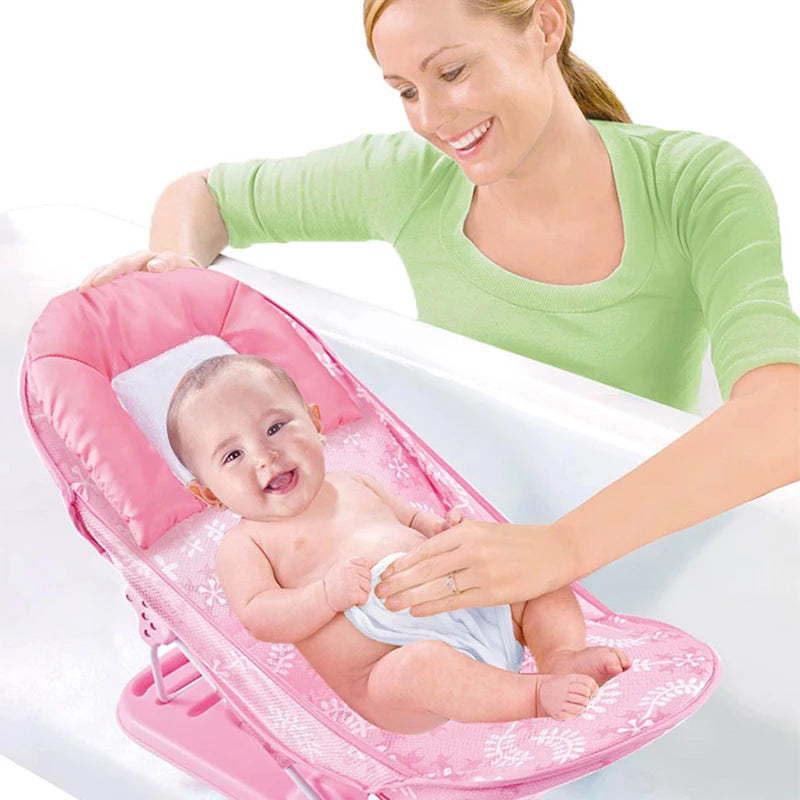 Baby Shower Chair Summer Bath Seat with Infant Pillow Foldable Floating Toddler Shower Stand Baby Bath Rack Bathtub Support