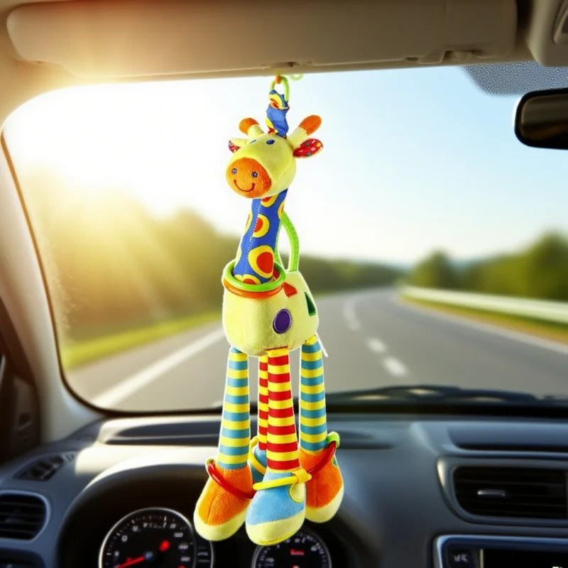 Soft Giraffe Hanging Rattle Baby Toys 15 Inch Baby Rattle Crinkle Squeaky Stroller Car Seat Crib Plush Animal Activity Toys