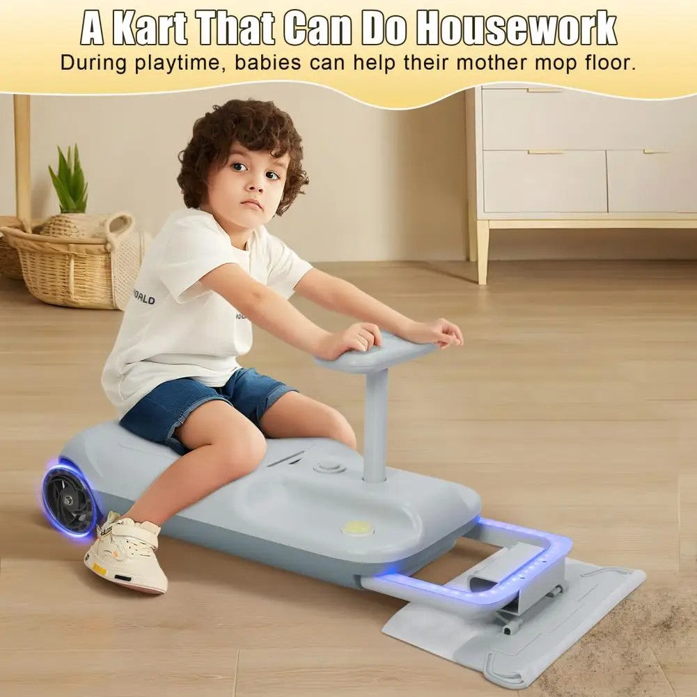 Kids Electric Go Kart with Floor Cleaning Function – 12V Ride-On Wiggle Car with 5 Speeds & Built-In Storage (Ages 6–12)