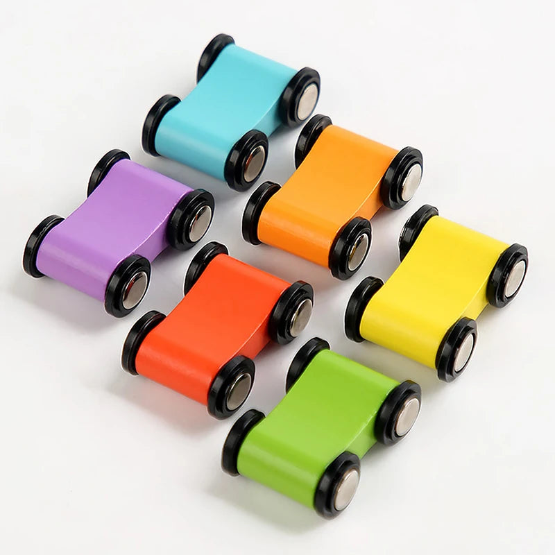 Kids Four-Layer Wooden Gliding Inertia Track Car Toys Animal and Traffic Theme Early Educational Toys Birthday Gifts