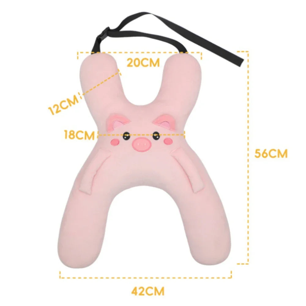 Kid Car Neck Pillow with Seat Belt Cute Cartoon Pillow Comfortable Breathable Car Mounted Child Sleeping Pillow Safety Sleep Aid