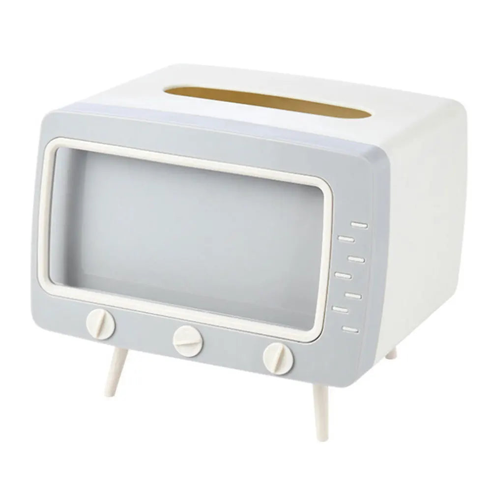 TV Shape Creative Tissue Box with Mobile Phone Stand Cute Napkin Holder Multifunctional Box for Living Room Night Stand