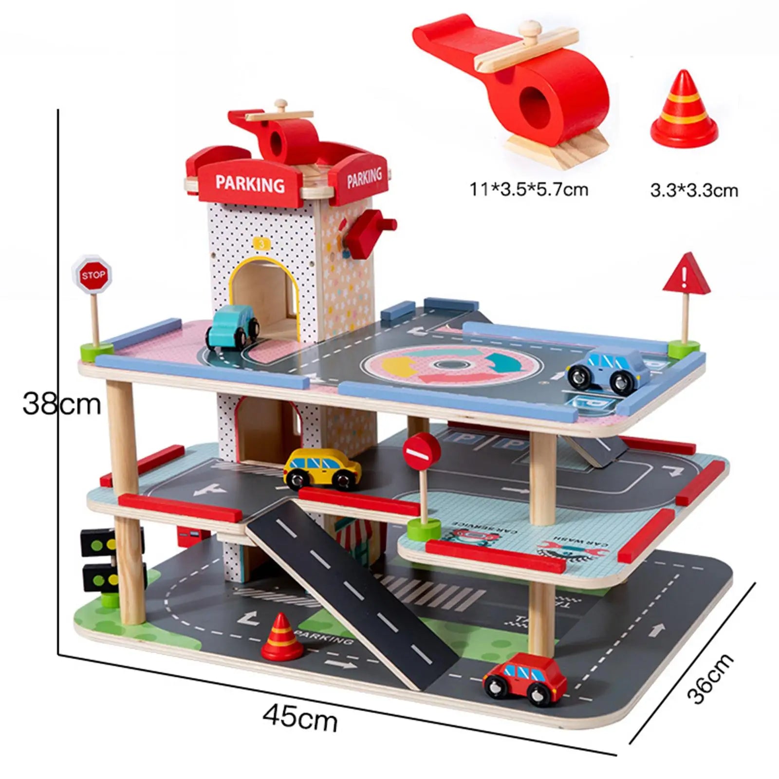 Wooden Car Garage Playset Kids Parking Garage Race Car with Manual Elevator