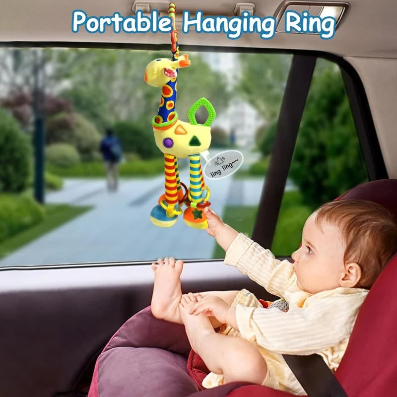 Soft Giraffe Hanging Rattle Baby Toys 15 Inch Baby Rattle Crinkle Squeaky Stroller Car Seat Crib Plush Animal Activity Toys