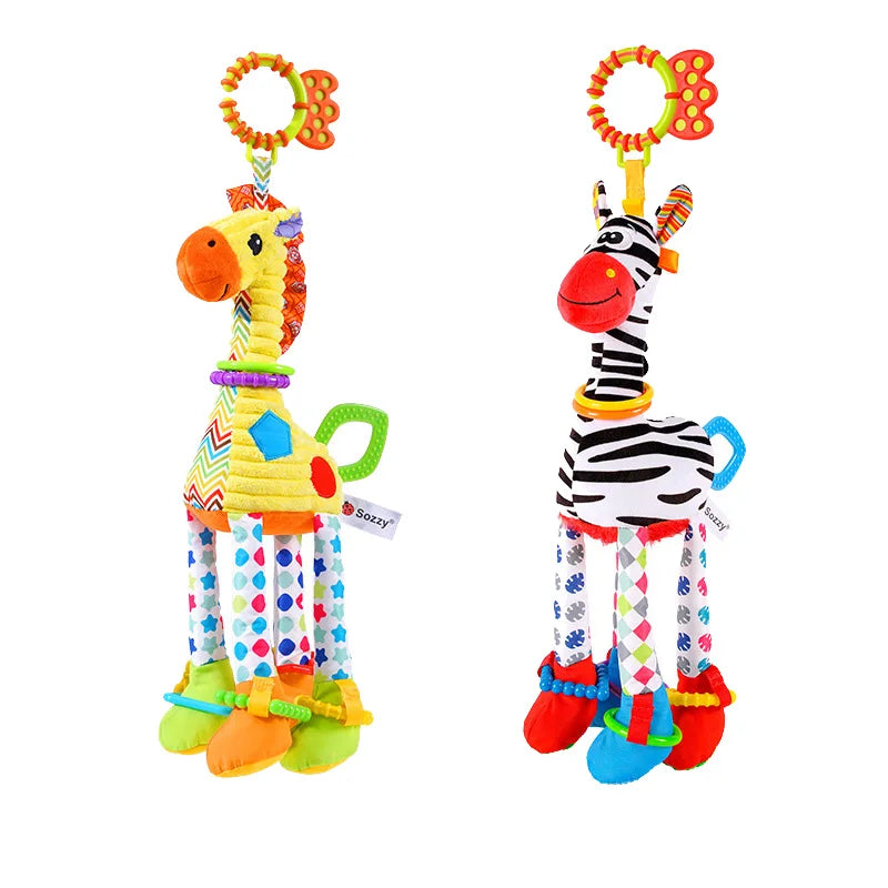 Soft Giraffe Zebra Animal Handbells Rattles Plush Infant Baby Development Handle Toys with Teether Baby Toy for Newborn Gifts