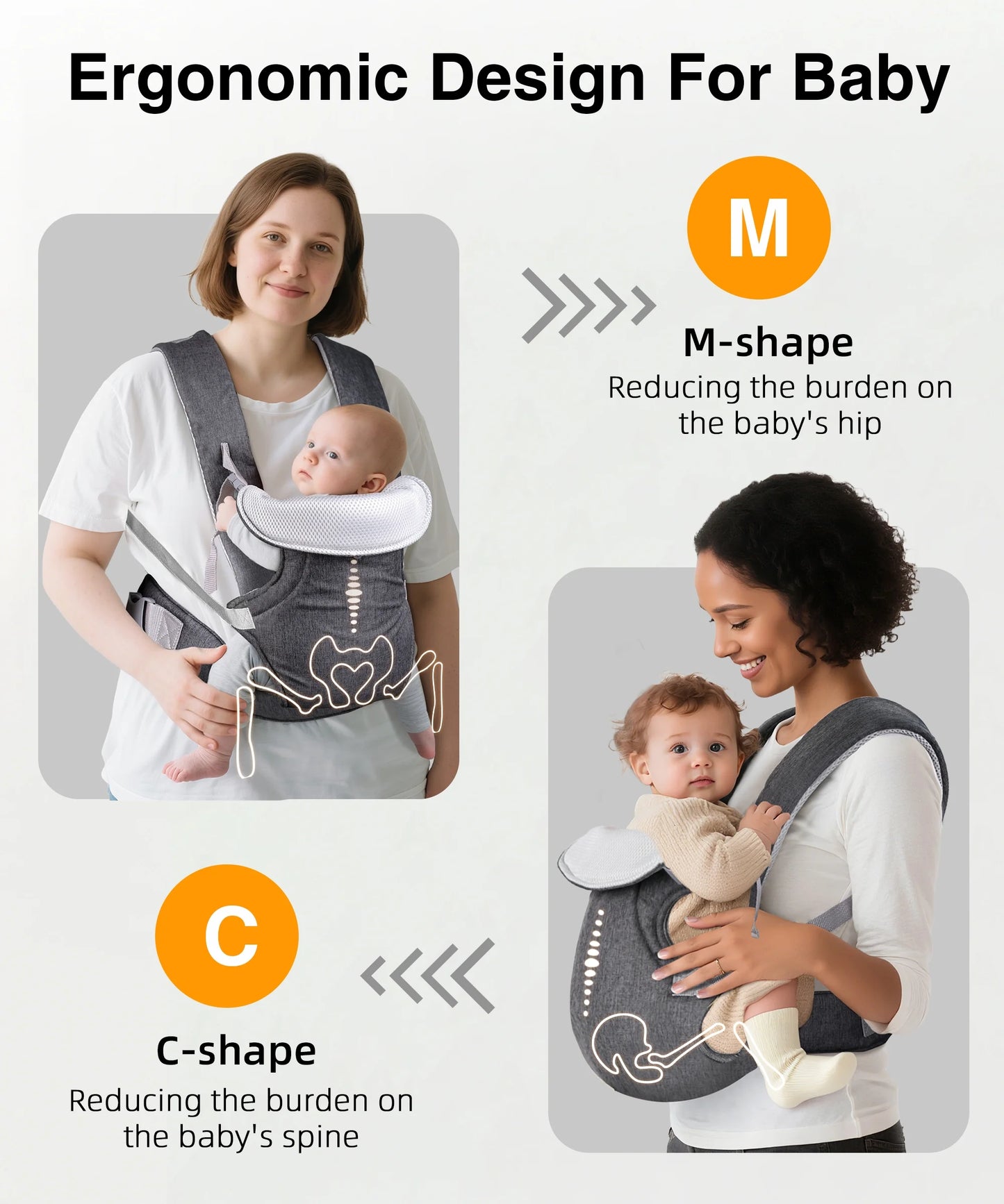 Baby Carrier, Convertible Soft & Cool Baby Carrier, 4-Position, Gray, for Child, Infant, Newborn