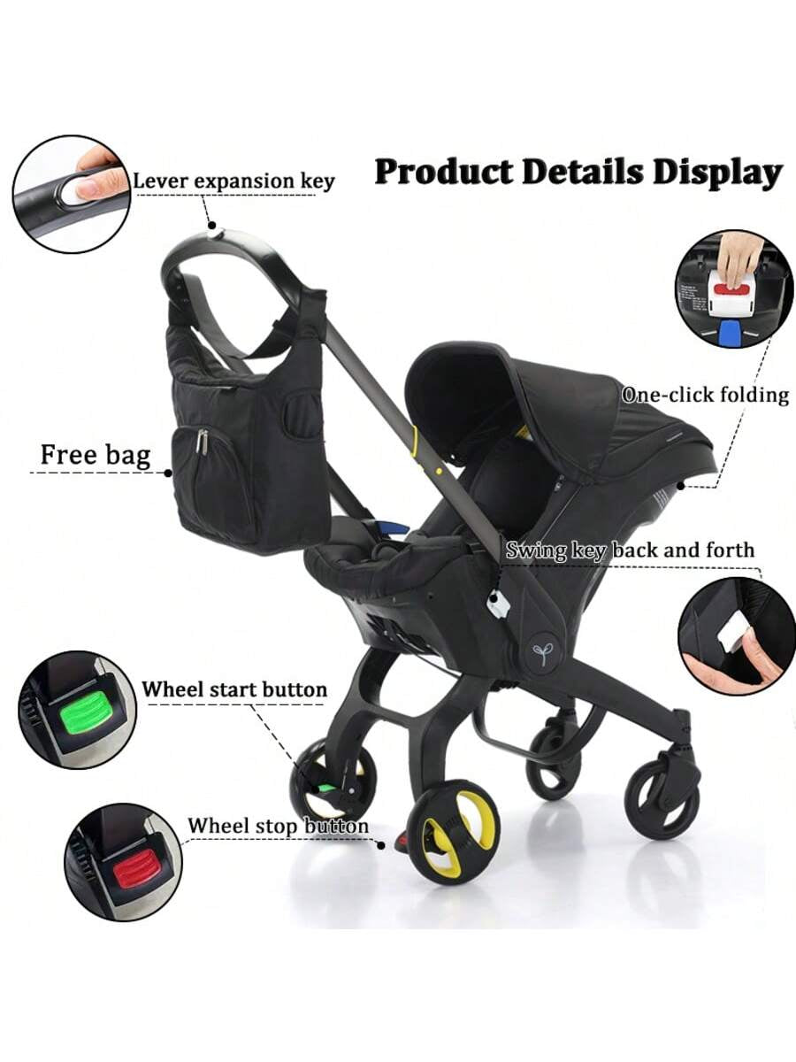 Baby Stroller with a Bag, without Latch Base, Stroller for Newborn, Multi Functional Newborn Stroller, Toddler Stroller with Reversible Stroller Seat, Black